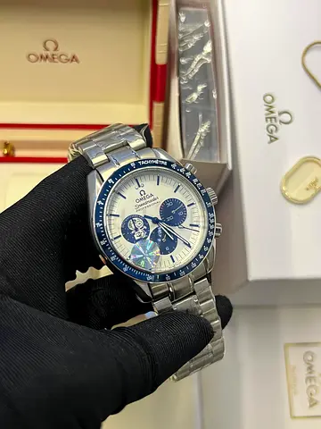 Omega Speedmaster-style Chronograph Stainless Steel Watch with Box