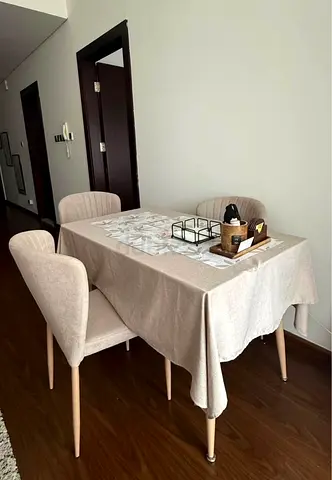 4-piece dining table set with upholstered chairs - light beige