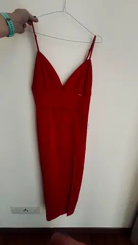 Red midi bodycon dress with spaghetti straps, size L- but would fit an average medium. Brand: Anitas