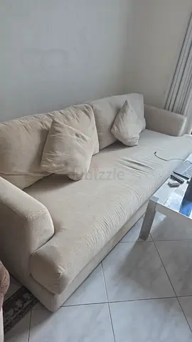 Beige 4-seater fabric sofa - good condition and a recliner sofa
