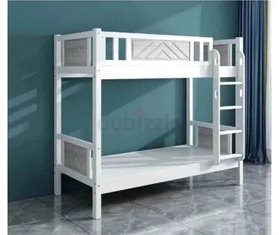 White Wooden Bunk Bed with Mattress — Good Condition