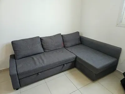 Grey L-shaped Fabric Sofa with Storage - Good Condition