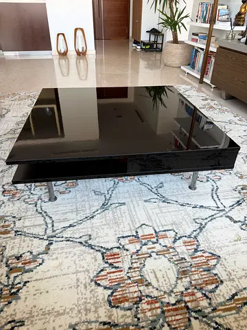 Large Square Black Gloss Coffee Table with 2 Drawers — 95cm