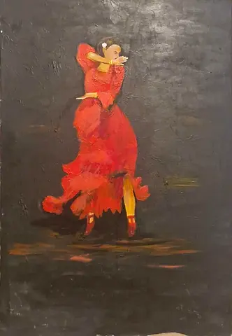 BIG Original hand painted Oil Painting of a Flamenco Dancer in Red