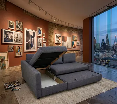 Multi-Functional Living Room Sofa Designed for modern homes, this sofa combines seating, sleeping, a