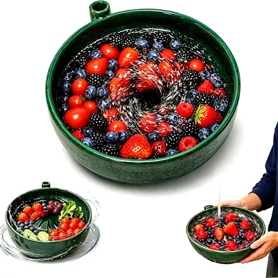 3283 - SLEEPHEAD® Self Spinning Berry Washing Bowl with Drain Holes, Automatic Swirl Fruit Colander,