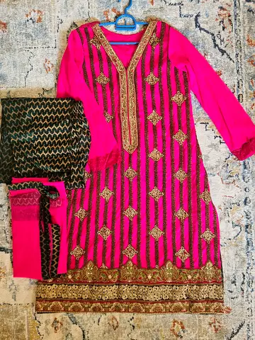 Bright Pink Embroidered Salwar Kameez Set - Medium