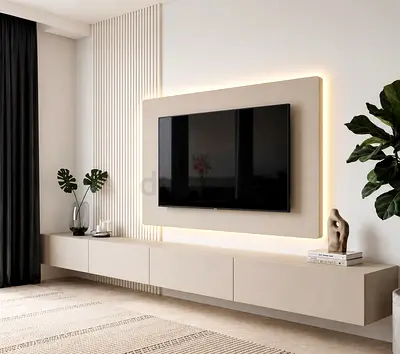 Modern wall-mounted media wall with floating TV console