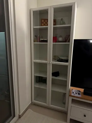 Ike White glass-door bookcase cabinet