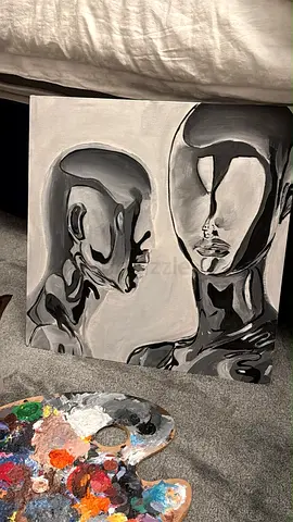 Black White Abstract Portrait Painting on Canvas
