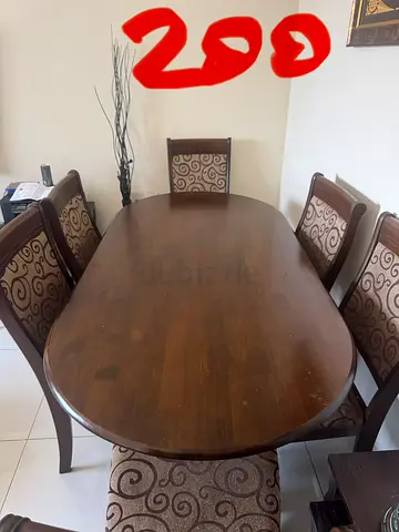 Solid Wood Oval Dining Table with 6 Upholstered Chairs