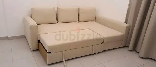 Comfortable L-Shaped Pull-Out Sofa Bed in Beige