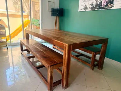 Dining table and benches