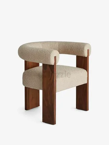 Modern Boucle Accent Chair with Dark Wood Frame