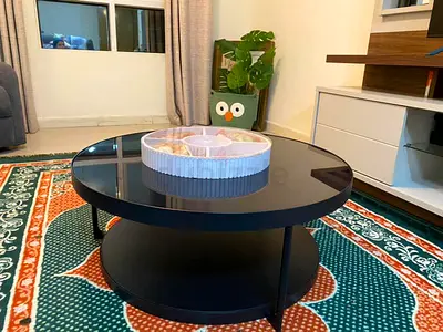 IKEA Round Black Coffee Table with Lower Shelf - Good Condition