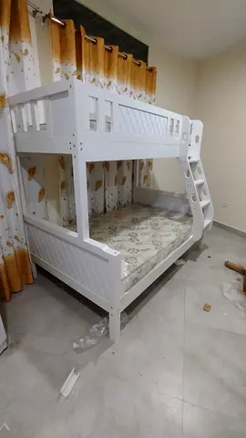 Modern White Bunk Bed with Built-in Ladder