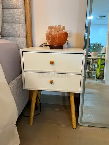 2 x White Wooden Bedside Table with Two Drawers — Good Condition