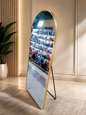 Full-Length Freestanding Arch Mirror with Gold Frame and Stand