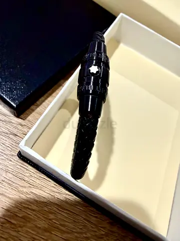 Black Montblanc-style Braided Leather Bracelet with Metal Clasp