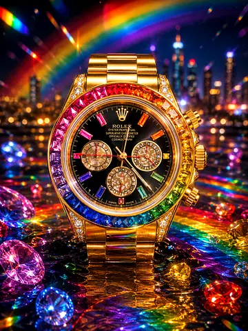 Gold Rolex Daytona with Rainbow Gemstone Bezel - Mens Chronograph Watch