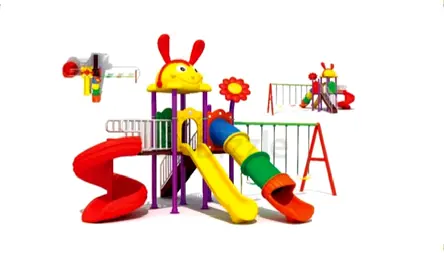 Colorful Outdoor Playset with Multiple Slides and Swings