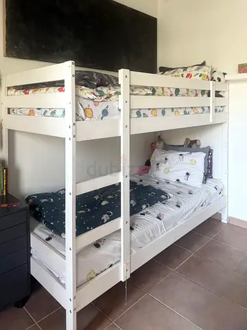 Solid Wood White Bunk Bed - Twin over Twin, Good Condition