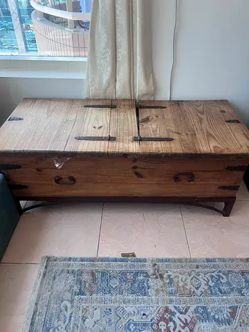 Rustic pine trunk coffee table with storage