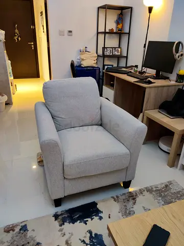 Light grey fabric single armchair sofa in good condition