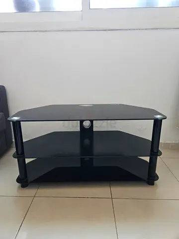 Black Glass TV Stand with Shelves - Good Condition