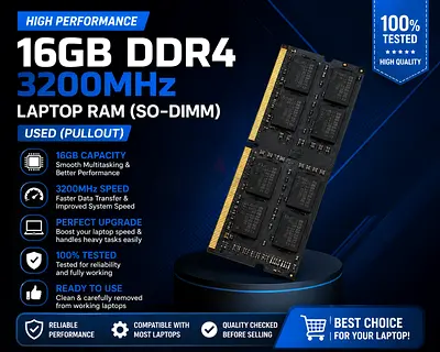 16GB DDR4 Laptop RAM – 3200MHz (Used Pull-Out)  💻 16GB DDR4 SO-DIMM Laptop RAM ⚡ Speed: 3200MHz ✅