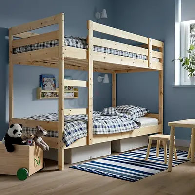 Solid Pine Wooden Bunk Bed - Twin over Twin, Natural Finish