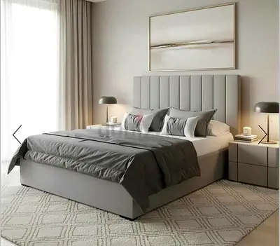 Brand new velvet Modern Upholstered Grey Bed Frame with Headboard