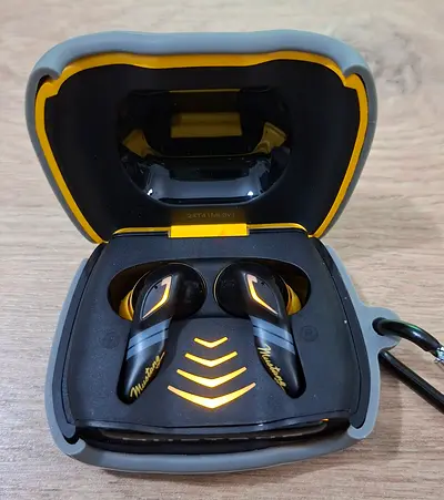 GOBOULT Mustang Torq 60h Wireless Earbuds, App, Quad Mic ENC, 45ms Latency, 13mm, LED (Yellow)