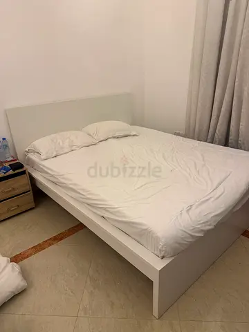 Minimalist White Double Bed Frame with Headboard - Good Condition  mattress