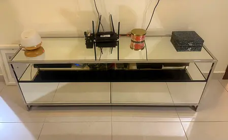 Mirrored Glass TV Stand / Media Console - Modern Low Profile