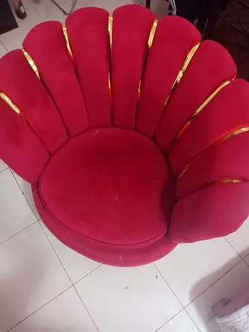 Red Velvet Round Accent Chair with Gold Trim