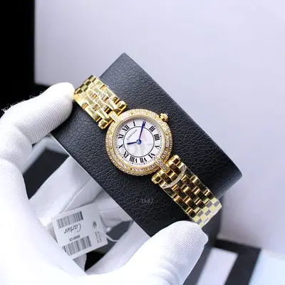 Cartier gold ladies Master Quality Copy wristwatch with stones bezel