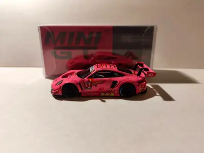 Mini GT style pink Porsche GT3 [Roxy} race car diecast toy with box