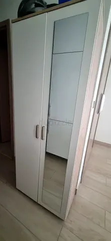 White 3-Door Wardrobe with Mirror - Good Condition
