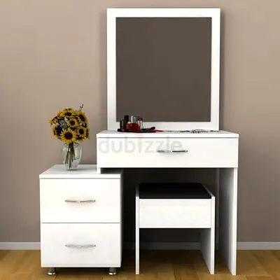White Dressing Table with Mirror, Drawers and Stool