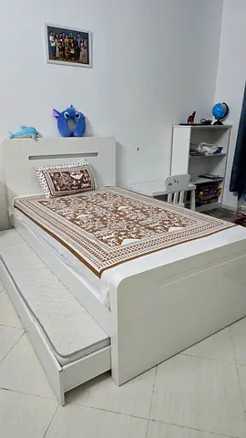 Home Centre Single Bed with Pull-Out Trundle  Mattresses – Like New (Mattress Included)
