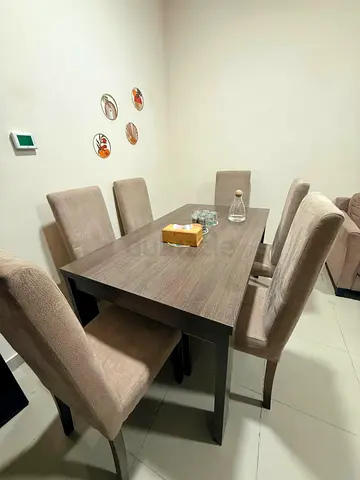 6-Seater Wood Upholstered Chairs - Good Condition