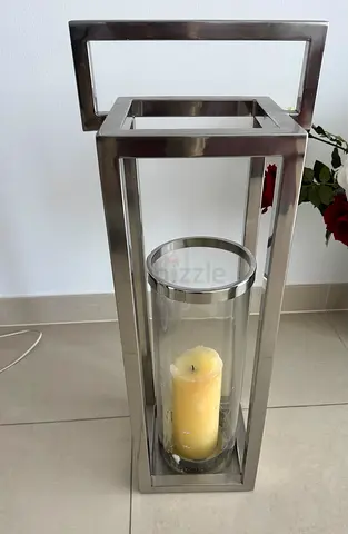 Stainless Steel Floor Lantern/Candle Holder - Modern Rectangular Design