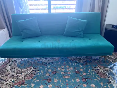 Teal Convertible Sofa Bed with Cushions - Good Condition
