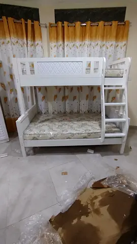 Modern White Bunk Bed with Built-in Ladder