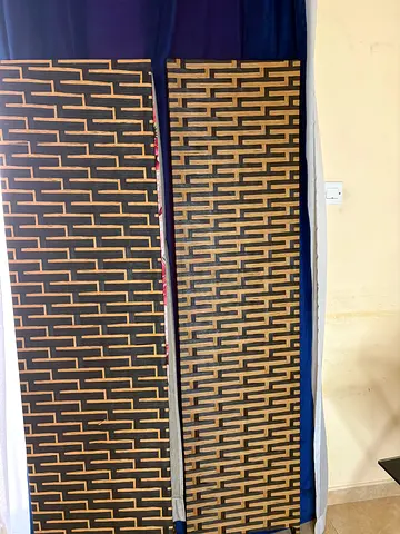 Pair of geometric patterned long curtains - brown and beige