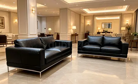 Sofa Genuine Leather Black 3+2