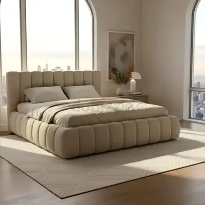 Luxurious Modern Design King Size Bed Frame. Stylish Fabric Bed Frame. Delivery All UAE