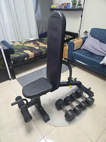 Heavy duty Workout Bench (Adjustable) + 2 Dumbell sets for Sale