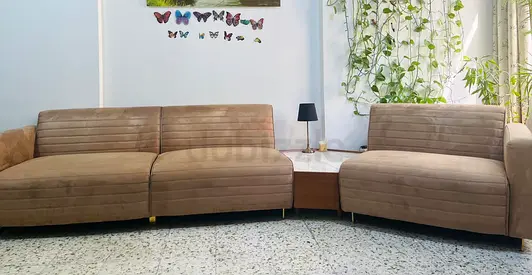 Brown 3-piece Modular Fabric Sofa Set — Good Condition